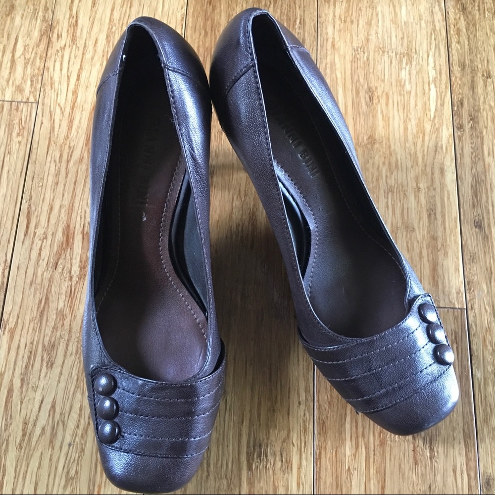 Gianni Bini Square Toe Brown Leather Heels